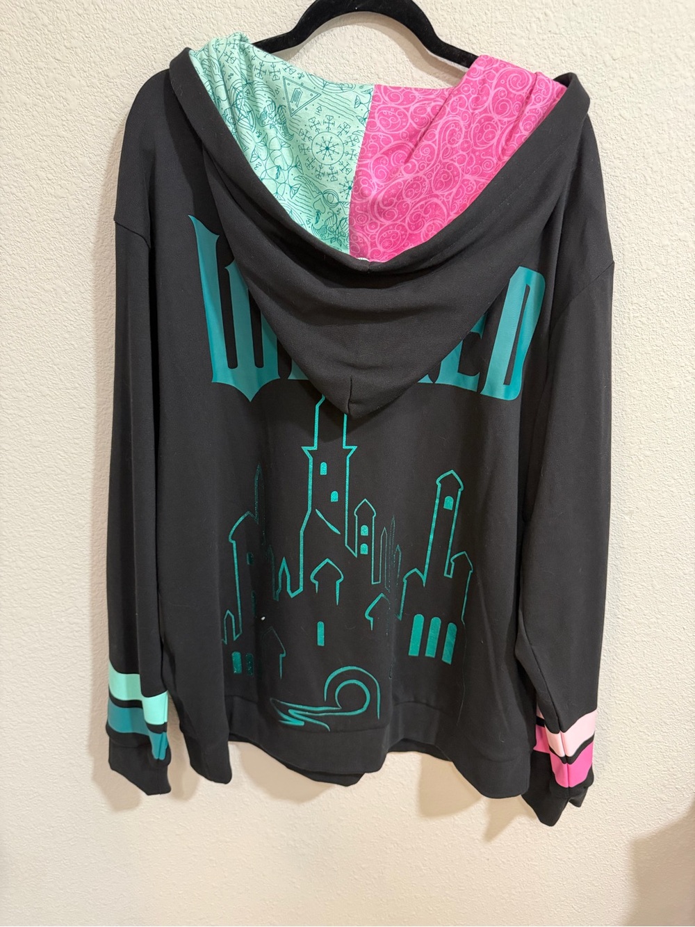 Wicked Black Hoodie with Pink & Mint Hood Lining - Picture 7 of 8